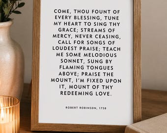 Come Thou Fount of Every Blessing Hymn Print | Christian Wall Art Scripture Poster | Vintage Hymn Lyrics Decor | Faith Gift for Women