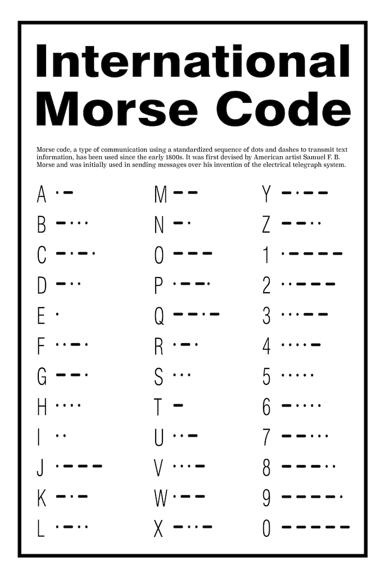 Printable Morse Code Aphabet Poster Etsy Printable Morse Code Aphabet Poster Etsy