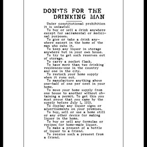 Prohibition List Of Don'ts For The Drinking Man Unframed Poster or Print image 4