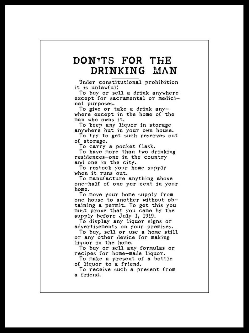 Prohibition List Of Don'ts For The Drinking Man Unframed Poster or Print image 4