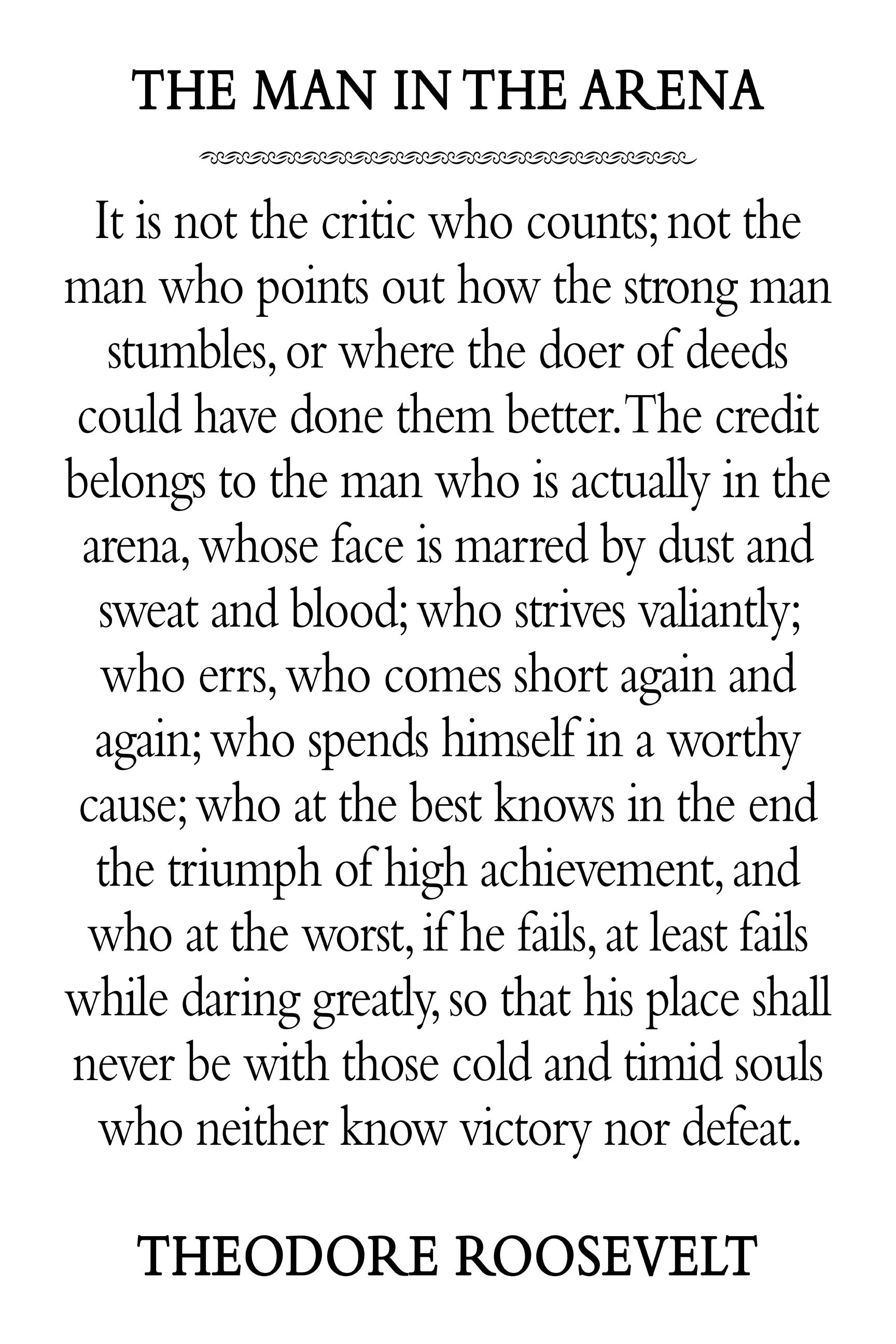 The Man in the Arena Motivational Unframed Poster or Print by - Etsy