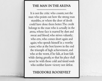 The Man in the Arena Motivational Unframed Poster or Print by Theodore Roosevelt