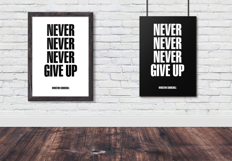 Motivational Quote "Never, never, never give up" Churchill Unframed Poster or Print bild 1