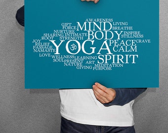 Words About Yoga Collage Word Cloud Unframed Poster or Print