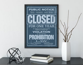 US Government Prohibition Poster Reproduction Home Decor Print Wall Art Special Edition