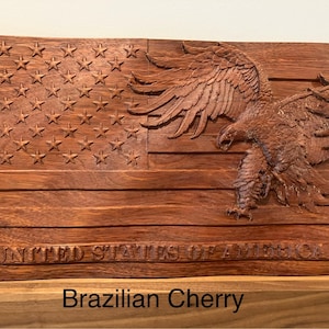 United States of America flag and bald eagle 3D carving