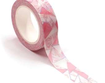 Nastro adesivo Washi rosa con motivo geometrico e lamina argentata - 1 rotolo intero