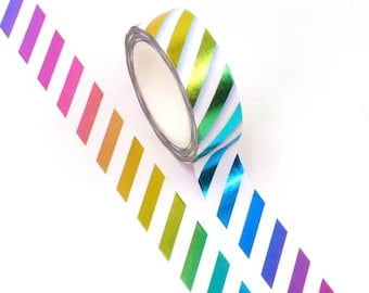 Golden Foil Rainbow Stripe Washi Tape - 1 full roll