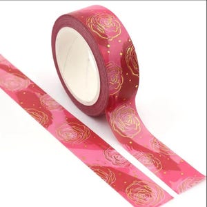Ruban adhésif papier peint en papier Washi avec roses rouges - 1 rouleau complet