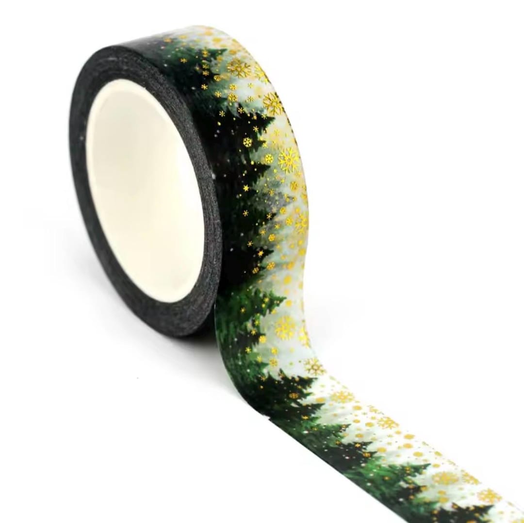 Golden Foil Pine Trees Snow Washi Tape - 1 Full Roll - Etsy