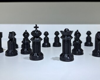 Custom 3D Printed Chess Set | Geometric Black & White Chess Pieces | Unique Modern Chess Board Game | Hand Designed Gift