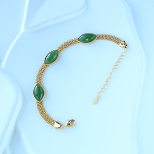 Natürliche grüne Jadeit Armband 925 Silber / Elegantes Marquise Schliff Perlen Jade Armband / Handgemachter feiner Jade Schmuck / Einzigartiges Jade Armband