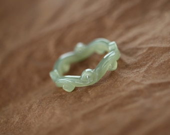 Hand carved green nephrite jade ring men/Natural genuine green jade thin band women/Dainty fine green jade jewelry/Everyday jade ring