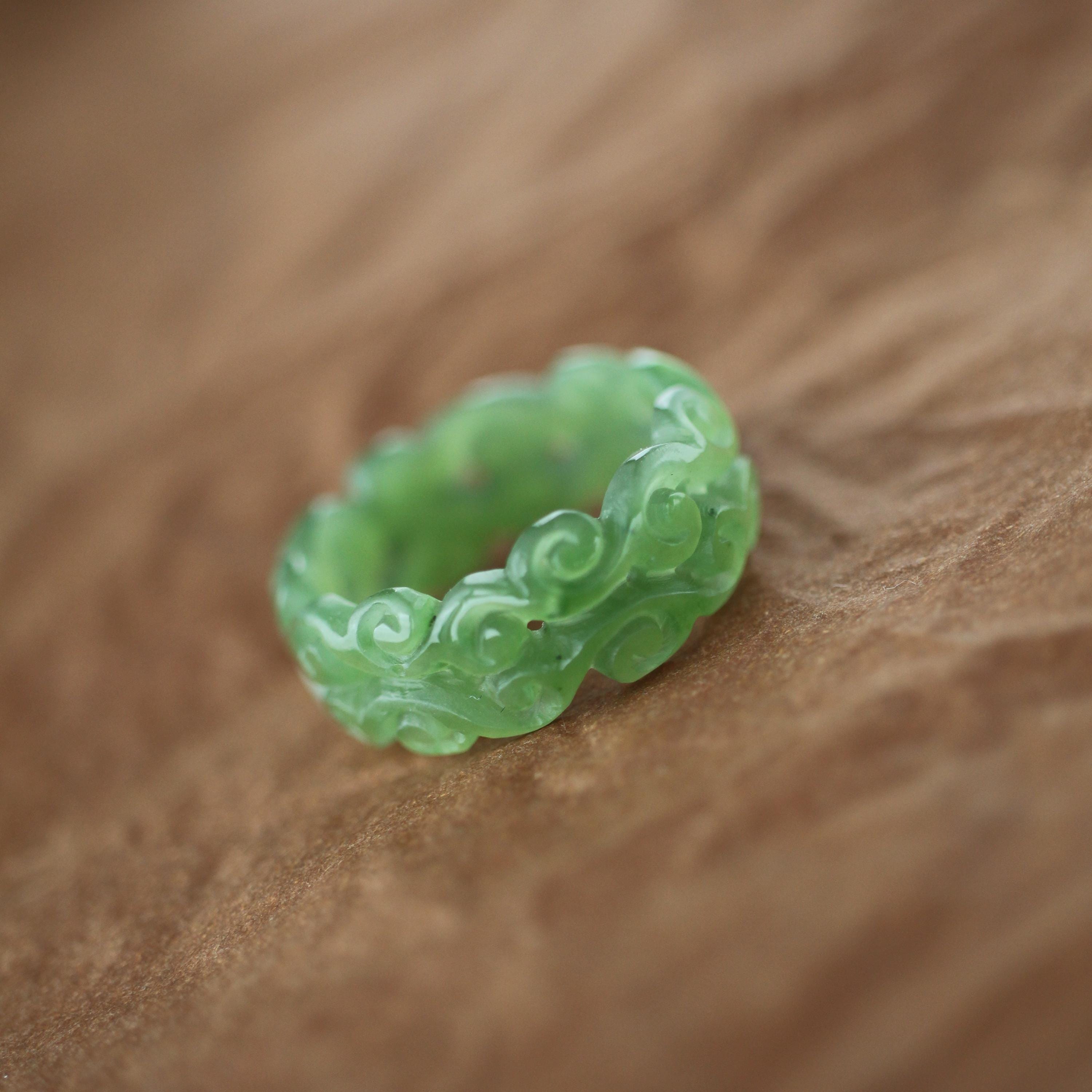 Bague En Fil De Cuivre Pierre Zade Vert - Taille 9, Fait Main, Inde, Sans Nickel, Neuf Sans Emballage