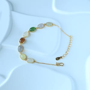 Natürliche bunte Jadeit Armband Silber 925 / Oval gelbe Jade mit lila Jade Armband / Handgemachter feiner Jade Schmuck / Armband mit grünen Jade Perlen