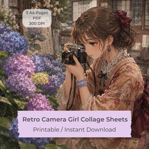 Retro Camera Girl Collage Sheets, Japanese Ephemera, Journal Pages (Digital Download)