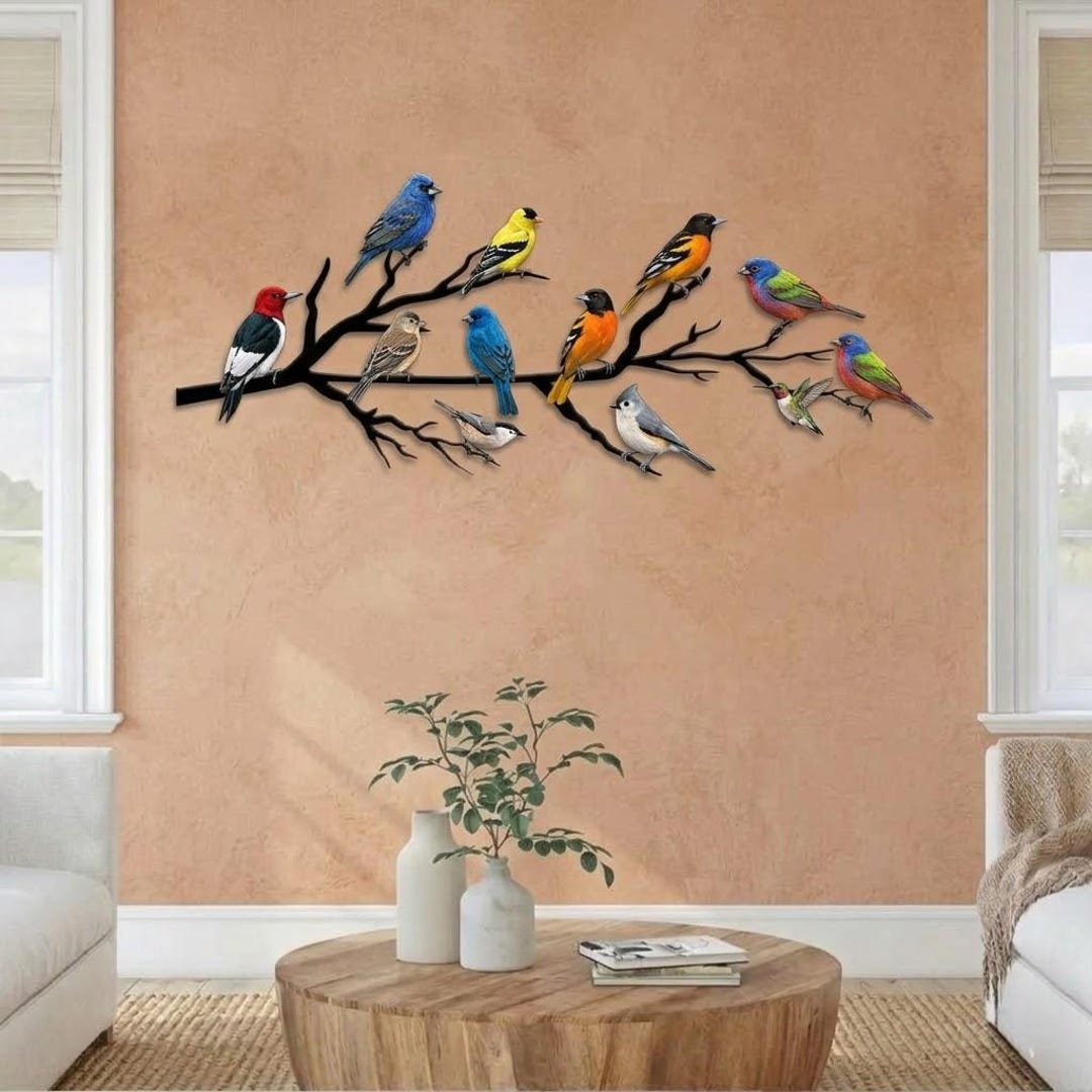 Colorful Birds Metal Wall Art, Bird on Branch Wall Decor, Nature Wall ...