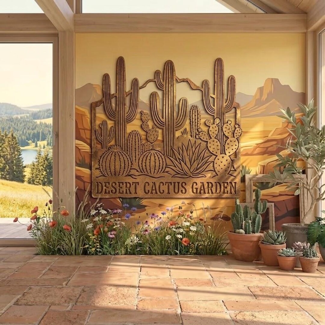 Rustic Cactus Sign Desert Cactus Garden Metal Sign, Personalized Cactus Garden Decor ...