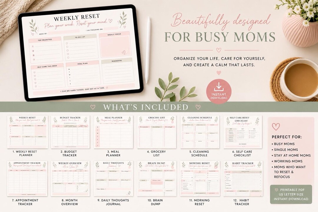 Busy Mom Reset Bundle | Printable Planner for Overwhelmed Moms | Self ...