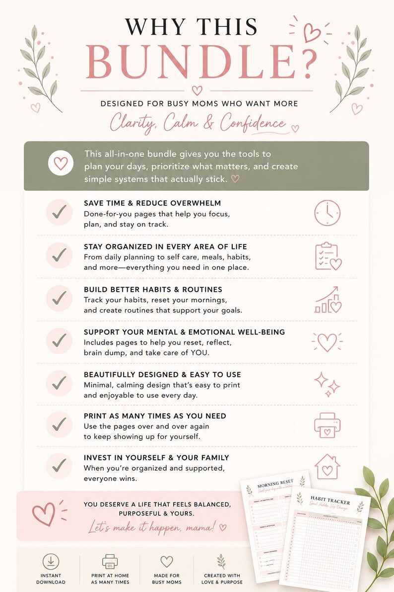 Busy Mom Reset Bundle | Printable Planner for Overwhelmed Moms | Self ...