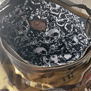 MASH green military leather black fringed tote hobo bag fringe designer rockstyle metalhead purse chains sweet smoke bags zdjęcie 8