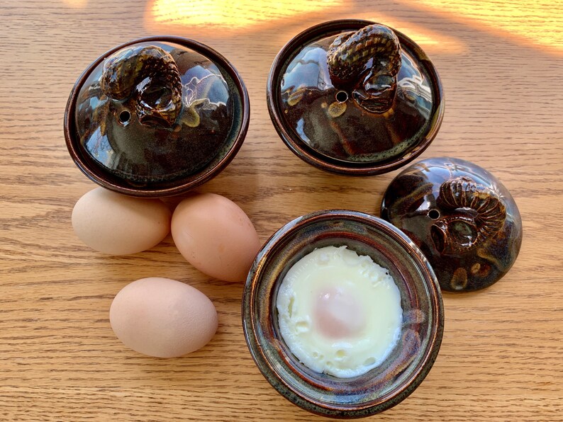 Brown microwave ceramic egg cooker egg poacher egg cup Etsy