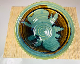 Bowl, 10", green pasta bowl, noodle bowl, spaghetti bowl, perfect size, handmade ceramic bowl gift for pasta lover # 2106
