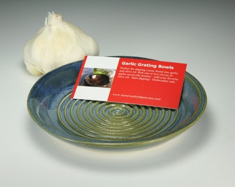 Garlic grater bowl in our denim blue glaze, gift for garlic lover, gift for cook, gift for chef