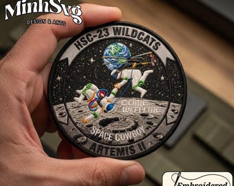 Artemis II Broderad Tygmärke, Kom med mig rymdcowboy, NASA Space Enthusiast Gåva