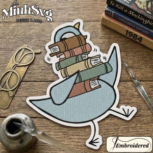 Parche bordado "Eat The Rich Book Bird", divertido parche termoadhesivo de ganso literario que lleva libros, regalo para coser en chaquetas o bolsos de lectores sarcásticos