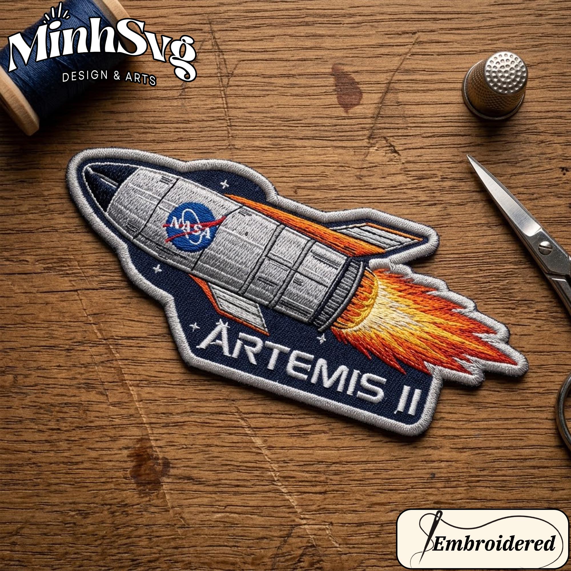 Patch bordado da missão espacial Artemis II, emblema de foguete da NASA ...