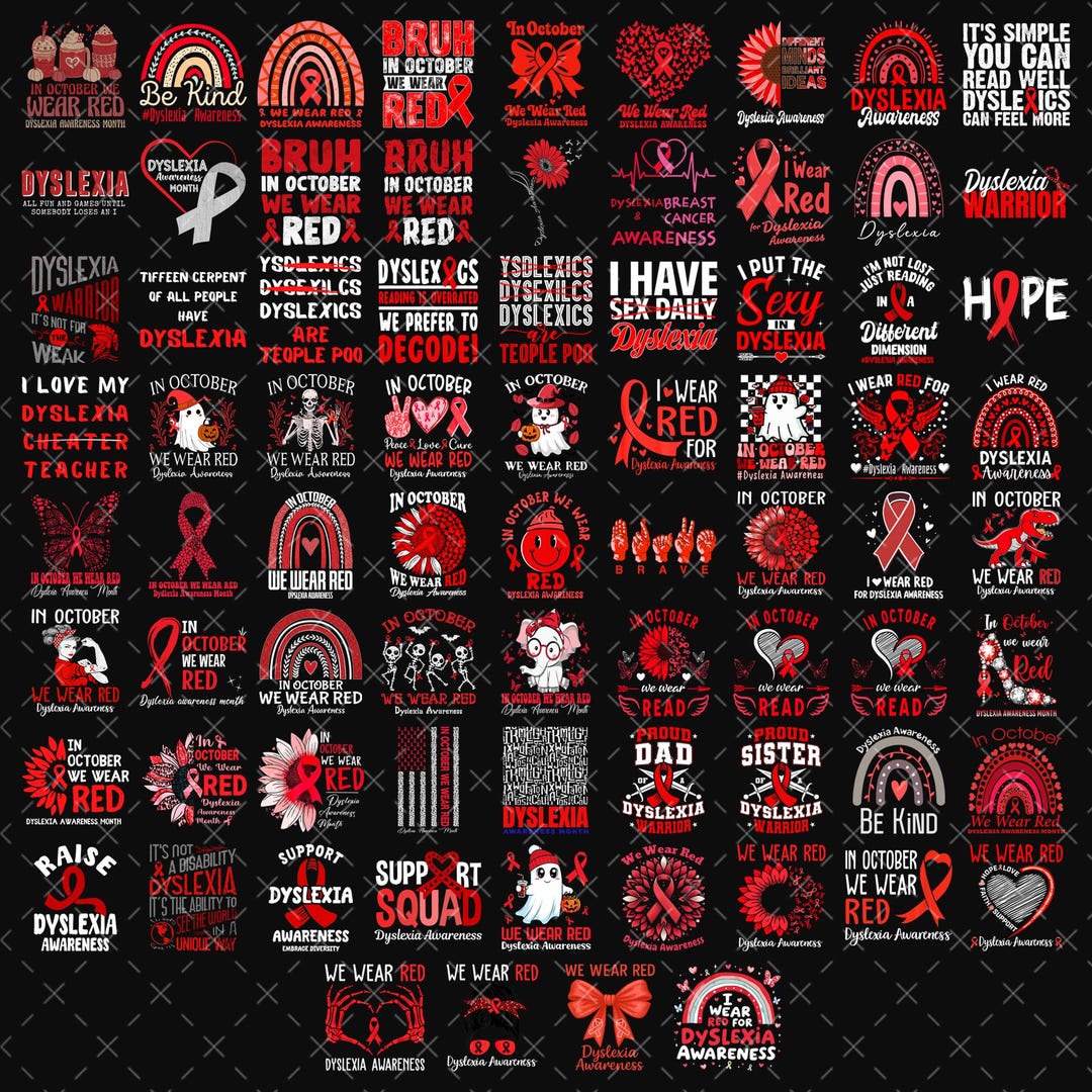 75+ Dyslexia Awareness Month Png Bundle, in October We Wear Red Png ...