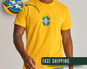 Brazil Crest Style Tee, Brazil Tee, Summer Beach Party Men, Brazil Jersey, Brazil World Cup. Soccer Fan T-Shirt, National Team Pride Tee