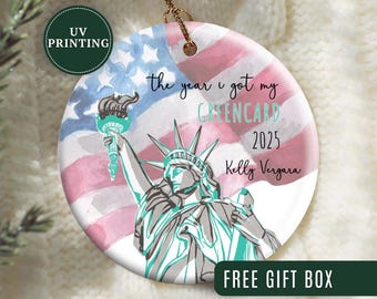Adorno de tarjeta verde de EE. UU., adorno de regalo de Navidad de tarjeta verde, regalo de ciudadanía de tarjeta verde de EE. UU., regalo de residente, adorno del año en que obtuve mi tarjeta verde