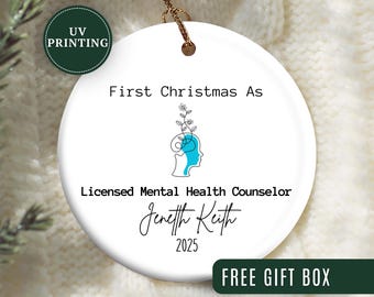 Adorno de consejero de salud mental, adorno navideño personalizado de consejero con licencia, adorno de psicólogo, recuerdo de salud mental, LMHC