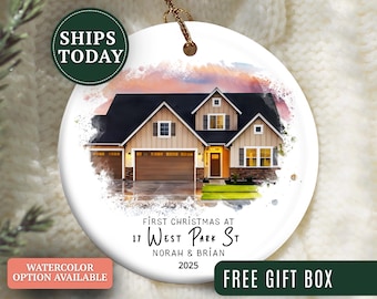 Adorno para casa nueva, adorno navideño personalizado para propietarios de viviendas nuevas, adorno con foto personalizada en acuarela, recuerdo de la primera Navidad en casa.