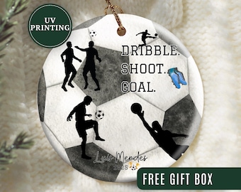 Adorno de fútbol, adorno navideño de fútbol personalizado, regalo para jugador de fútbol, recuerdo de equipo de fútbol, adornos de equipo de fútbol