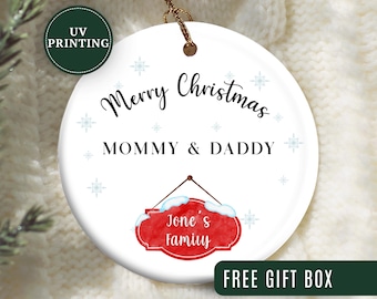 Adorno de mamá y papá, adorno navideño personalizado de mamá y papá para el nuevo anuncio de mamá y papá Recuerdo de mamá y papá Est.