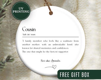 Adorno de primo personalizado, adorno navideño personalizado para primo, regalo para primo, mejor amigo, primo, adorno de recuerdo.