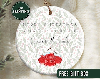 Adorno de tía y tío, adorno navideño para nuevos tíos, regalo personalizado para anunciar el nacimiento de los tíos, adorno de recuerdo para el nuevo tío.