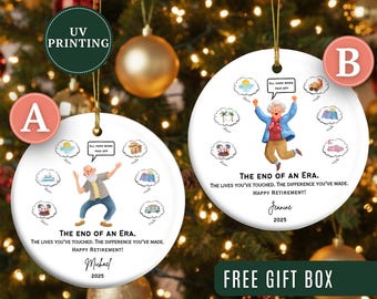 Adorno de jubilación, adorno navideño de jubilación personalizado, regalo para jubilados, adorno navideño para fiesta de jubilación, recuerdo para compañeros de trabajo jubilados.