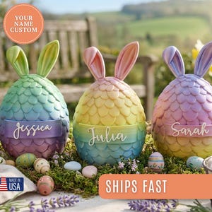 Personalized Kids Bunny Easter Egg, 3D Printed Fillable Egg for Toddler Easter, Easter Egg Hunt Basket Stuffers Gift, Easter Gift with Name