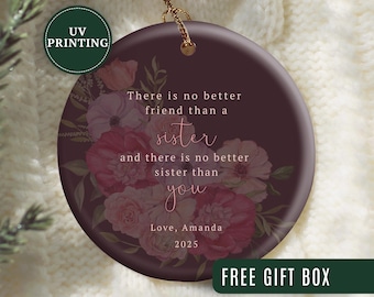 Adorno personalizado para hermana, regalo de Navidad personalizado para hermana, adorno navideño para hermana, adorno para hermana, regalo de recuerdo para hermana.