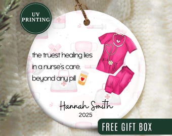 Adorno de enfermera personalizado, adorno navideño personalizado para enfermera, regalo para enfermera, adorno para el departamento de enfermería, adorno de recuerdo para enfermera.