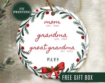 Adorno de bisabuela, adorno navideño de bisabuela, regalo de anuncio de nueva bisabuela, recuerdo de la bisabuela