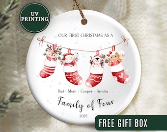 Adorno Familia de Cuatro Adorno Navideño Familia de 4 Personalizado Adorno Familia de 3 Personalizado Primer Navidad como Recuerdo Familia de Cuatro