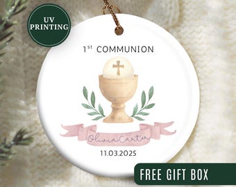 Adorno de Primera Comunión para Niñas, Adorno Navideño Personalizado para Primera Comunión de Niñas, Regalo para Recuerdo de Primera Comunión de Niñas.