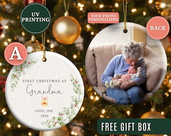 New Grandma Ornament, Custom New Grandma Christmas Ornament Personalized Grandma Est Ornament Gifts for Grandma to be Announcement Keepsake