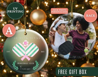 Adorno de Pickleball, adorno navideño personalizado de Pickleball, regalo para amantes del Pickleball, adorno navideño, recuerdo personalizado de Pickleball.