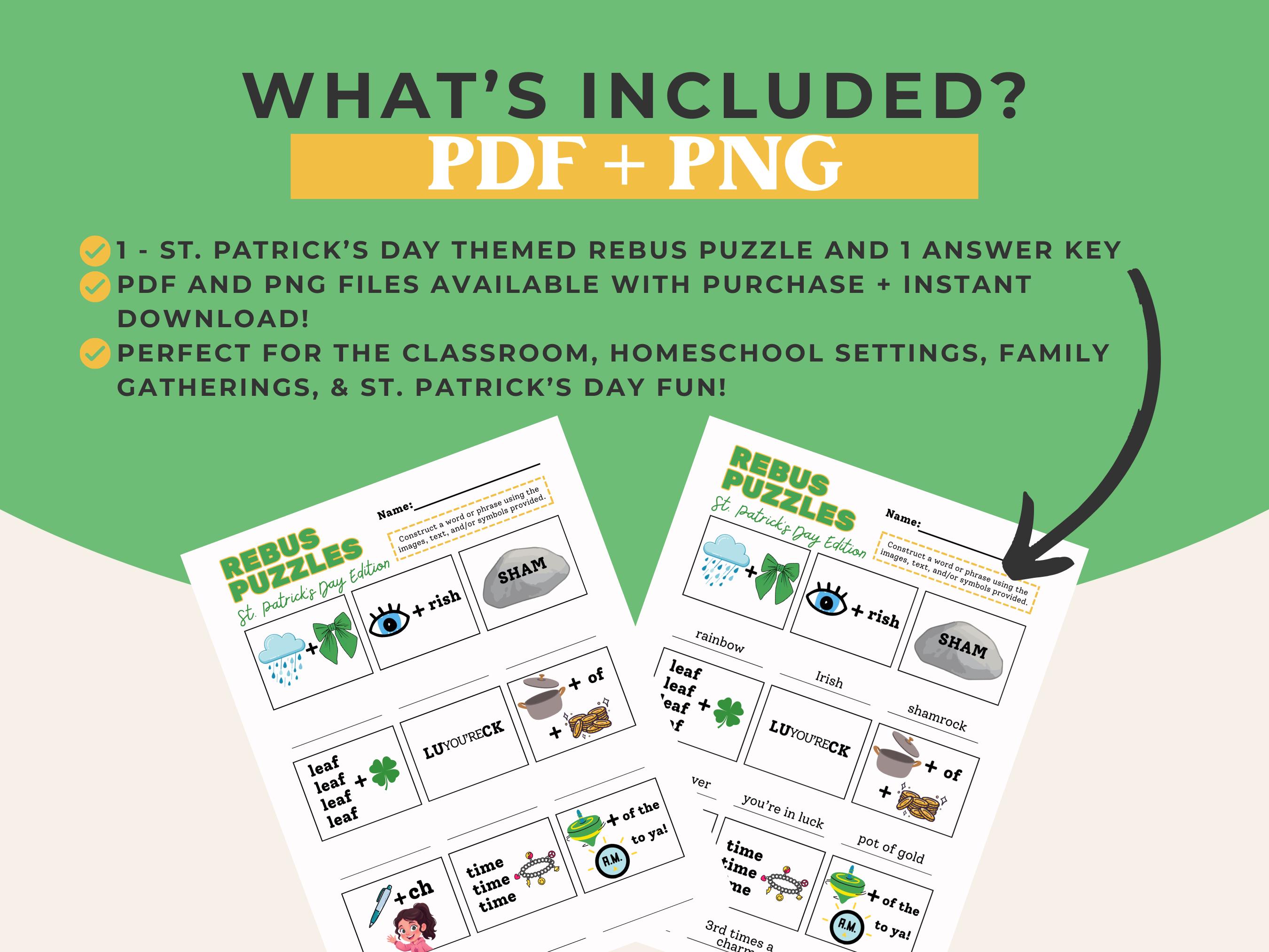 St. Patrick’s Day Rebus Puzzles Printable | St Patrick’s Day Activity ...